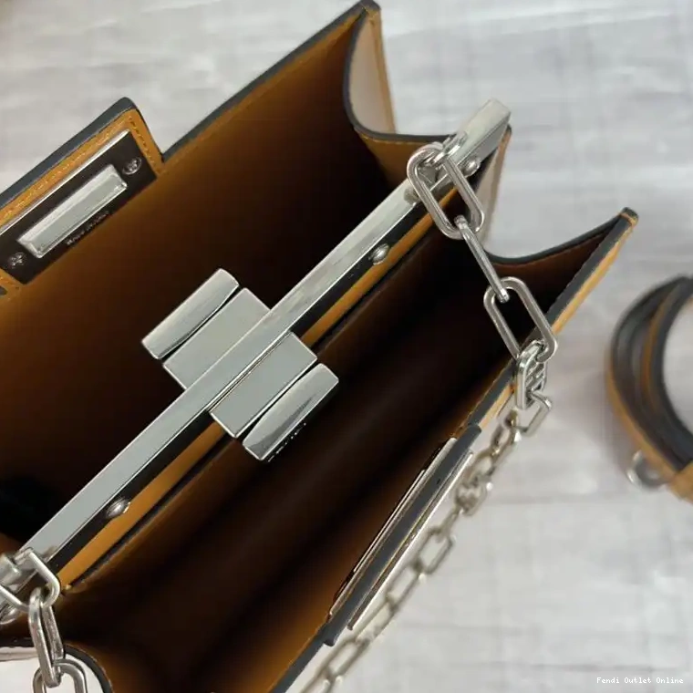 Cheap Leather Cut Fendi Brown Peekaboo Bag In Mini Calf 0615